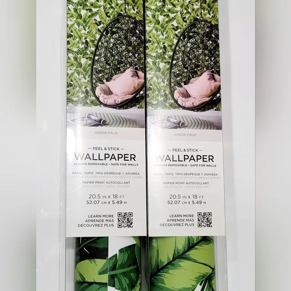 NEW 2pk RoomMates Tropical Green Palm Leaf Peel & Stick Wallpaper 30.75 Sq Ft/ea
